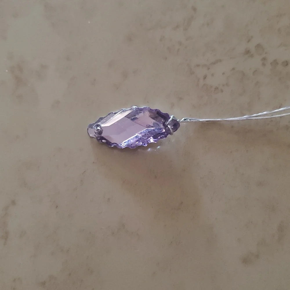 Elegant Purple & Silver Glass Leaf On Floral Wire